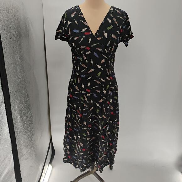 BANANA REPUBLIC midi DRESS vintage umbrellas novelty print made in hong kong - Picture 2 of 13